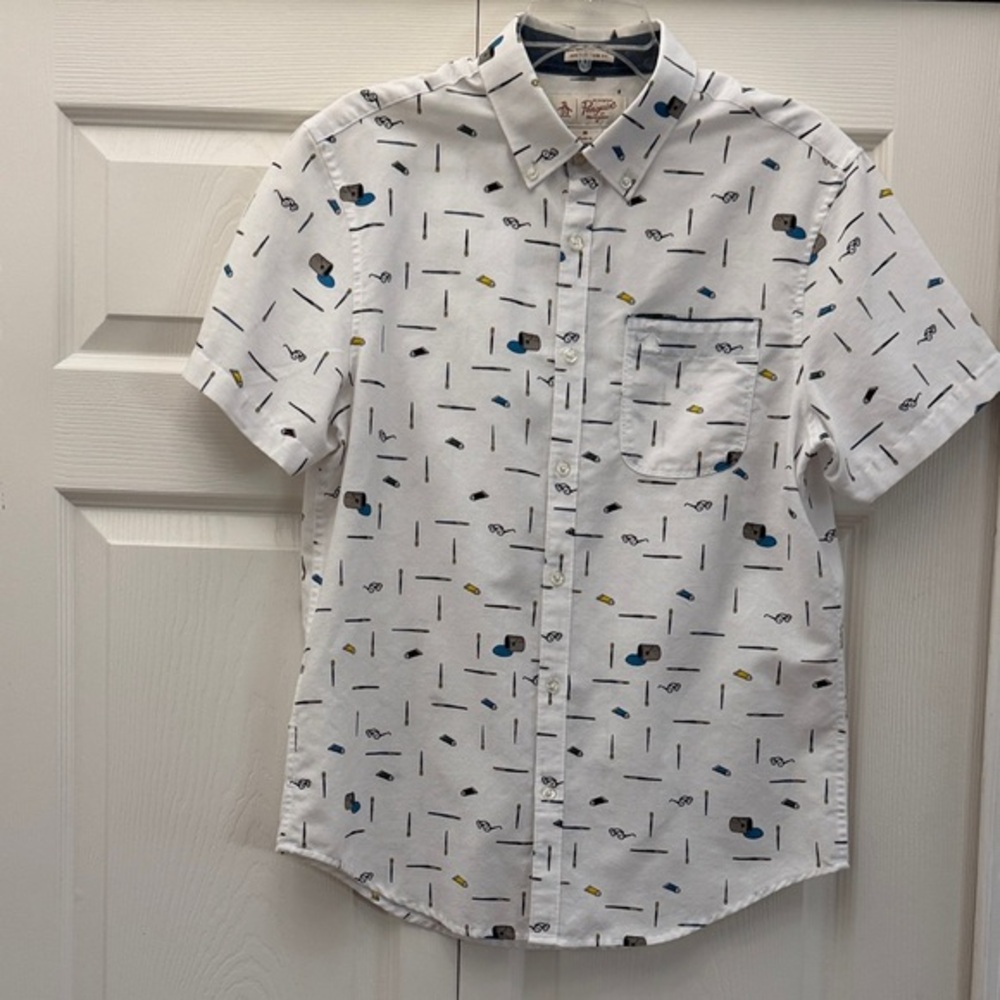 Original Penguin White Shirt with Blue and Yellow Accents
